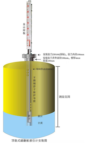 插入（rù）式磁翻板液位計（jì）安裝示意圖