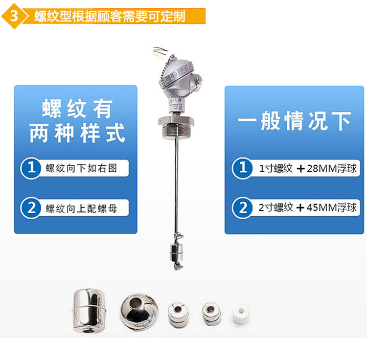 不鏽鋼浮球液位（wèi）計（jì）螺紋分類圖