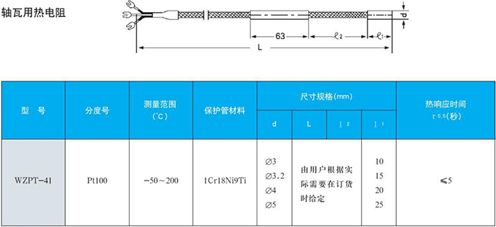 電站測溫（wēn）專用熱電偶（ǒu）軸（zhóu）瓦用規格表