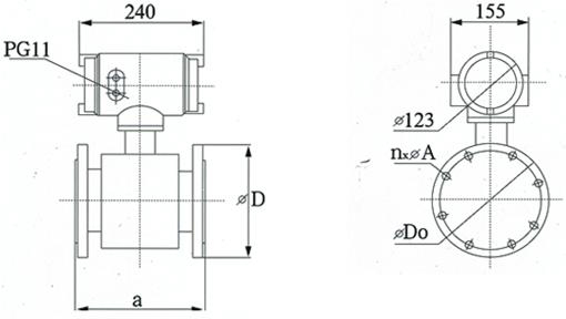 dn100電磁（cí）流量計外形尺寸圖