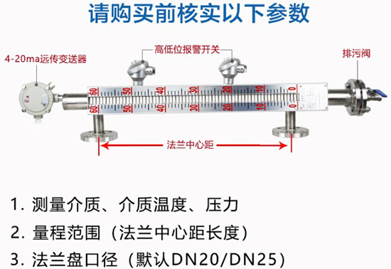 電伴熱磁（cí）翻板液位計選型參數圖（tú）